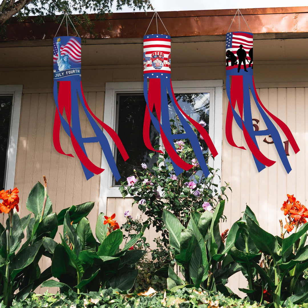 Unisex nan patriotic windsock wind flag with long ribbons for outdoor hanging Bowlift