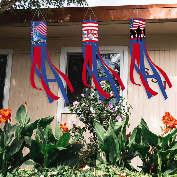 Unisex nan patriotic windsock wind flag with long ribbons for outdoor hanging Bowlift