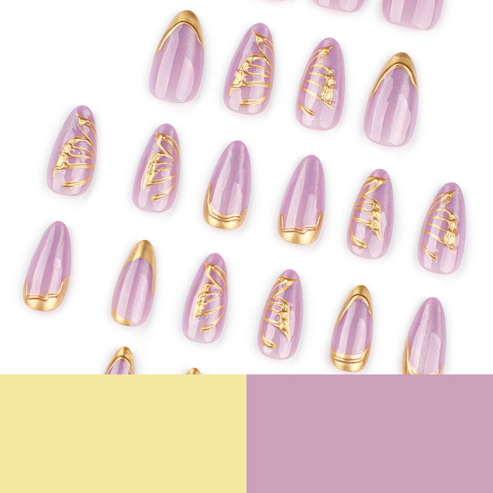 Artful Nail Extensions with Golden Accents Bowlift