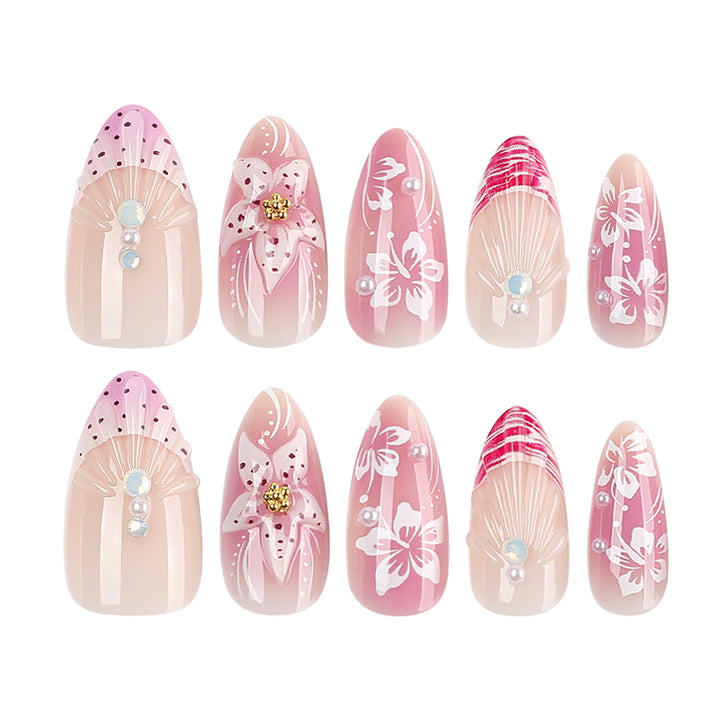 Artful Nail Extensions with Floral and Glittering Accents Bowlift