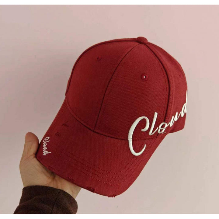 Women's Distressed Cotton Baseball Cap with Scripted Design Bowlift