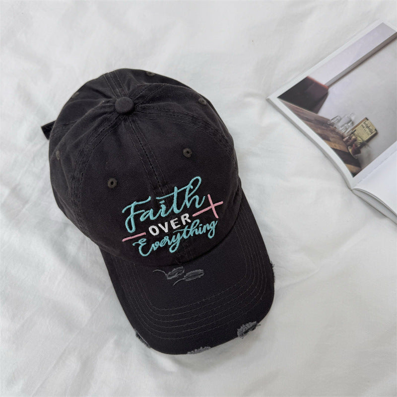 Women's Distressed Embroidered Baseball Cap Bowlift
