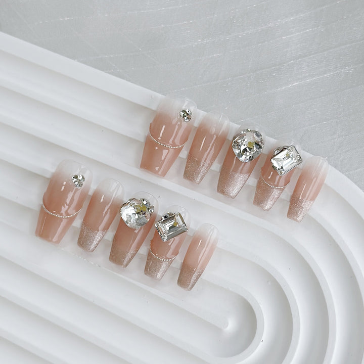 Glamorous Decorative Press-On Nail Set with Crystal Accents