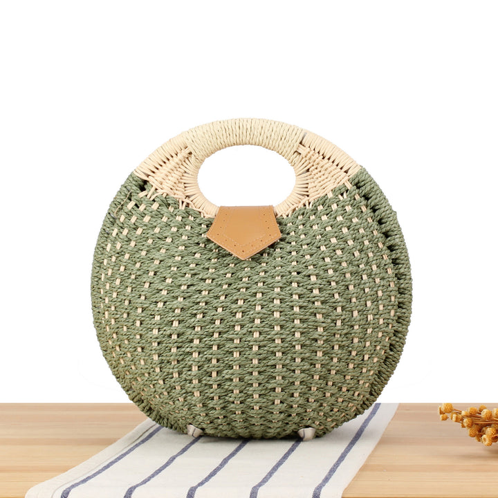 Round straw bag with elegant leather handle Bowlift