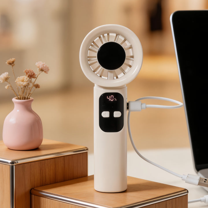 Women Portable Battery Handheld Fan with Digital Control Bowlift