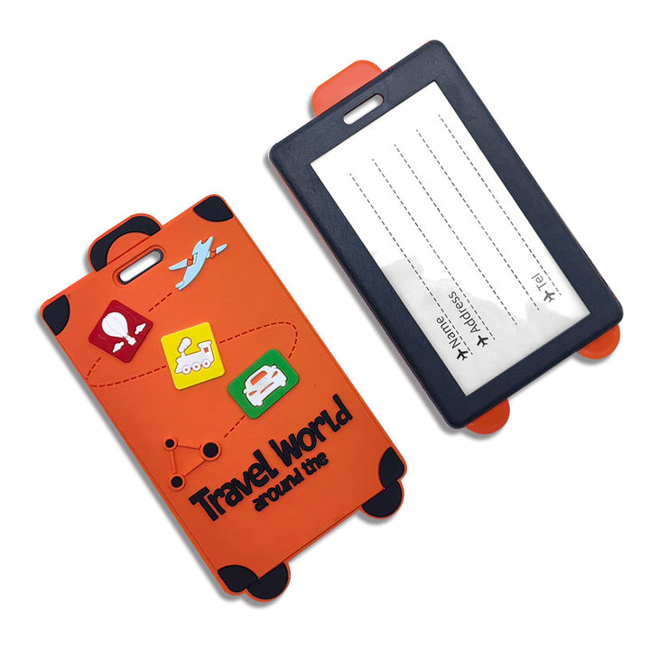 playful silicone luggage tag with clear ID window and embossed travel icons Bowlift