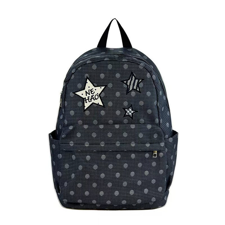 Backpack with Modern Check Pattern and Creative Star Applications Bowlift