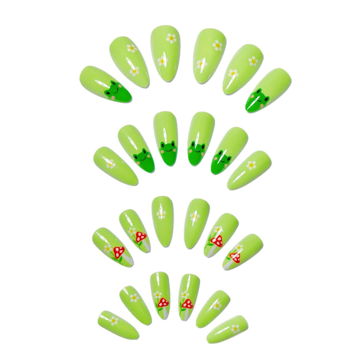 Artificial nails with cute frog and flower design Bowlift