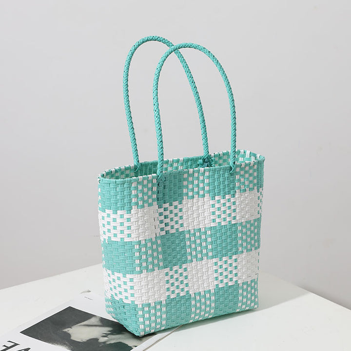Handmade basket bag in modern check pattern Bowlift