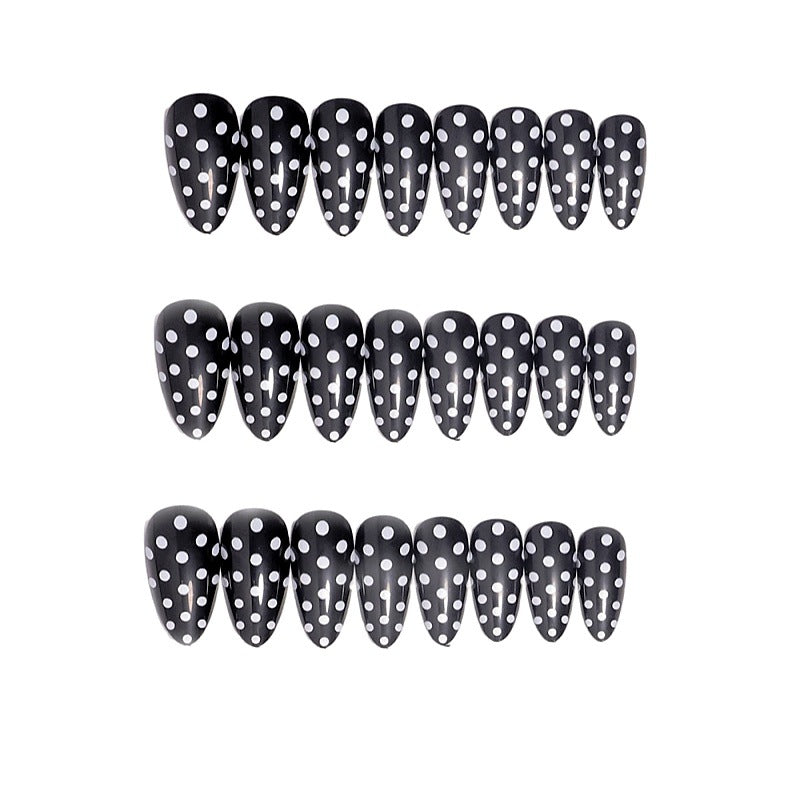 Artistic Almond-Shaped Press-On Nail Set with Polka Dot Design Bowlift