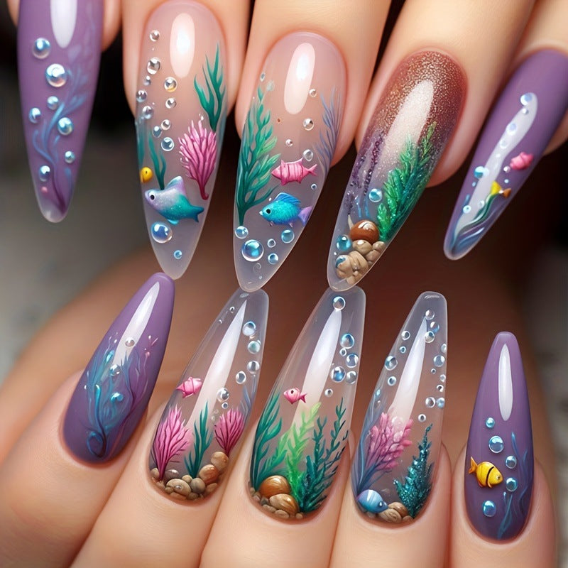 Artificial nails with maritime underwater motif Bowlift