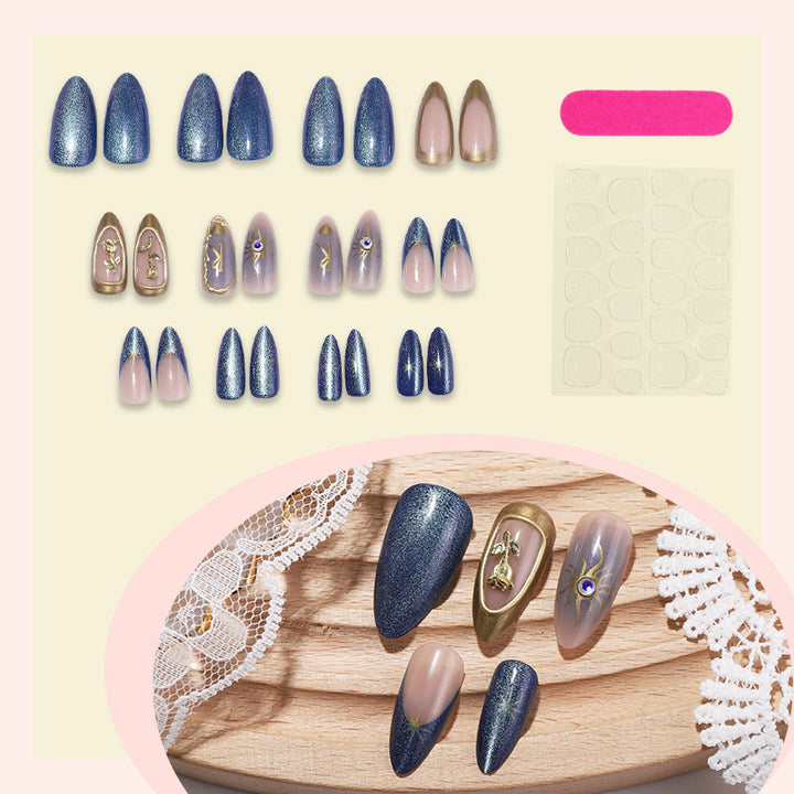 Glittery Press-On Nail Art Set with Unique Geometric Designs Bowlift