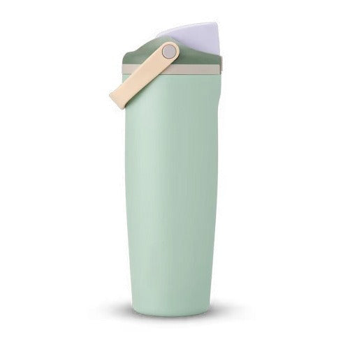 Unisex double-walled vacuum drinking bottle made of stainless steel with one-handed click closure and carrying handle Bowlift