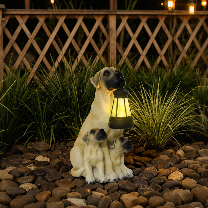 Resin Boxer Dog Solar Lantern Garden Sculpture Bowlift