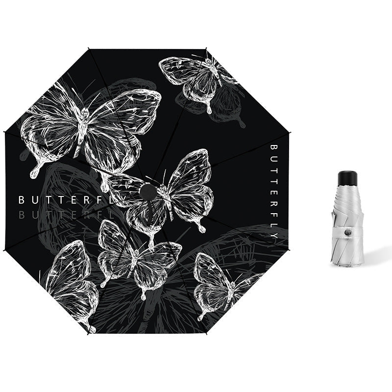 Ladies' compact folding umbrella with delicate butterfly design Bowlift