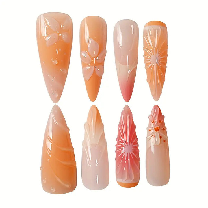 Artistic 3D Floral Press-On Nail Art Bowlift