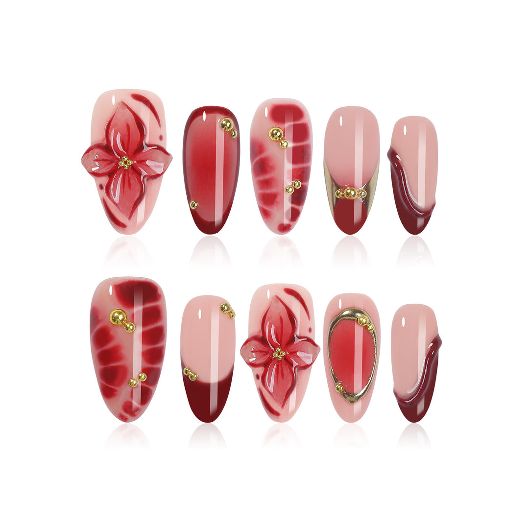 Nail art set with floral and luxurious accents Bowlift