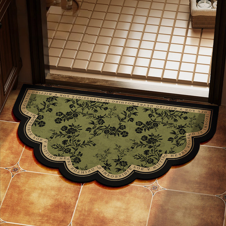Scalloped Floral Pattern Bath Mat