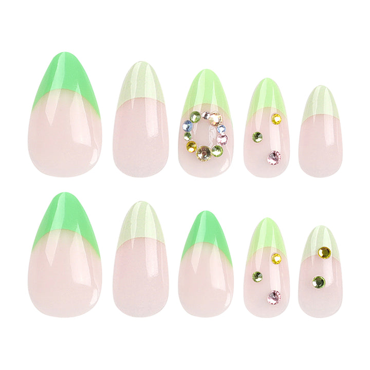 Artificial nail art with spring-like design and sparkling accents Bowlift