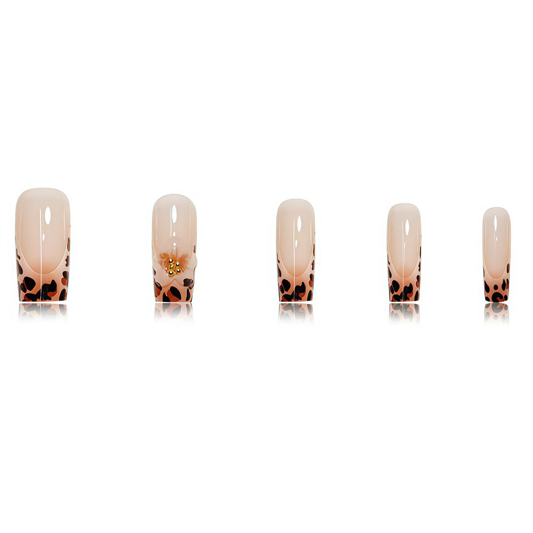 Premium Decorative Press-On Nail Art with Leopard Print Accents Bowlift