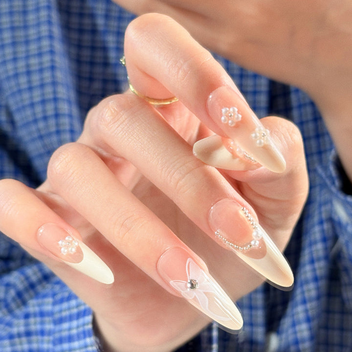Decorative Gemstone and Floral Press-On Nails Bowlift