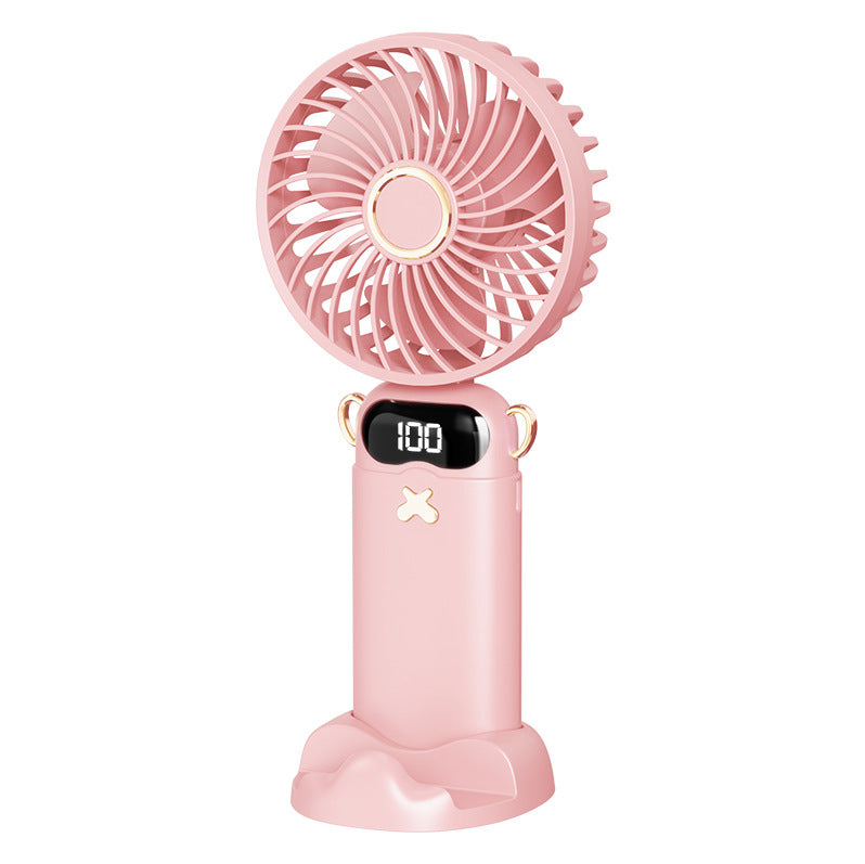 Cooling rechargeable handheld mini fan with digital battery display and cute desktop stand Bowlift
