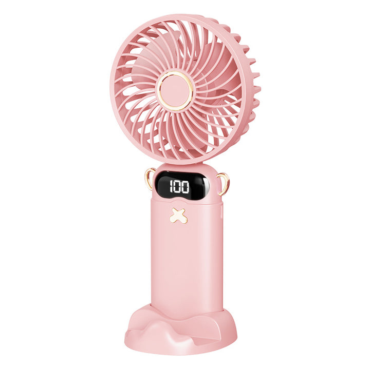 Cooling rechargeable handheld mini fan with digital battery display and cute desktop stand Bowlift