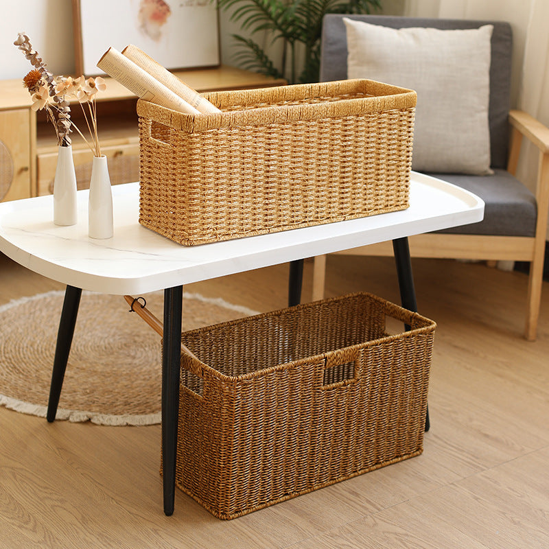 Handwoven Rectangular Storage Bin with Cutout Handles Bowlift