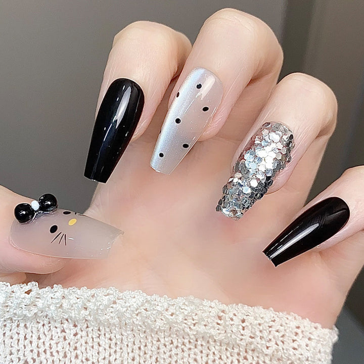 Glamorous Press-On Nail Set with Decorative Gemstone Accents Bowlift