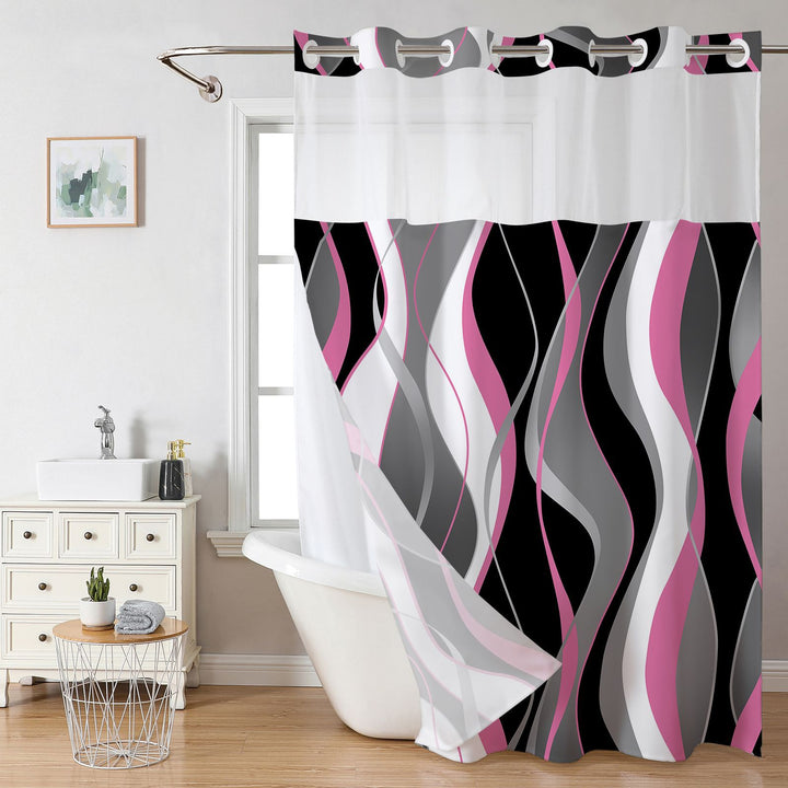 Modern Abstract Wave Pattern Shower Curtain Bowlift