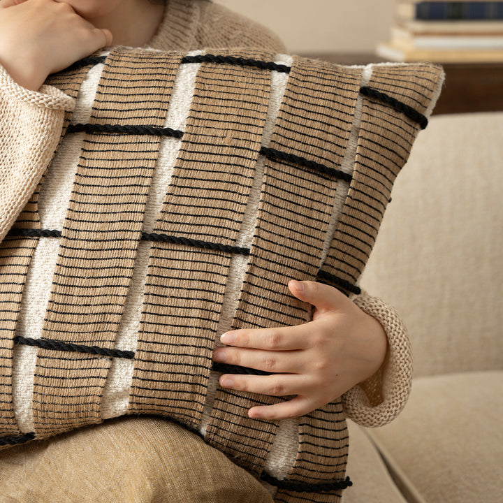Square Decorative Cushion with Woven Checkered Pattern Relief Structure Bowlift
