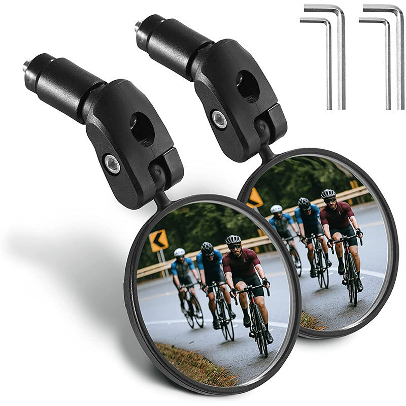 Compact Handlebar End Bike Mirror Pair with Full Rotation Swivel and Wide Angle Glass Bowlift