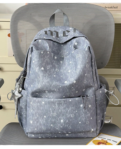 Star-Printed Multi-Pocket School Backpack