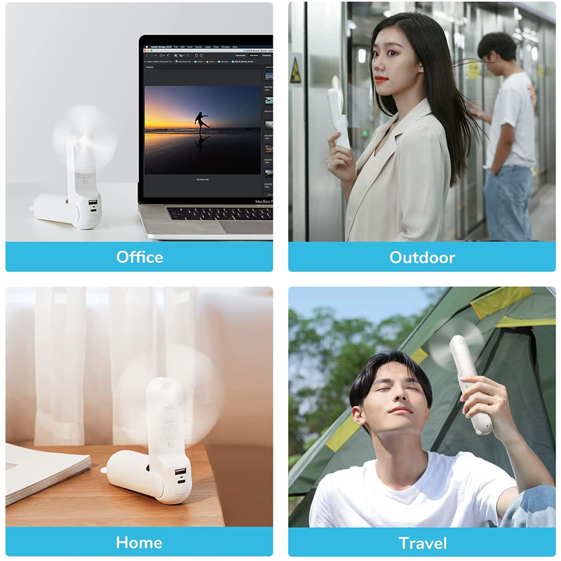 Unisex One Size Foldable Rechargeable Hand Fan with Integrated Power Bank and Dual USB Charging Ports Bowlift
