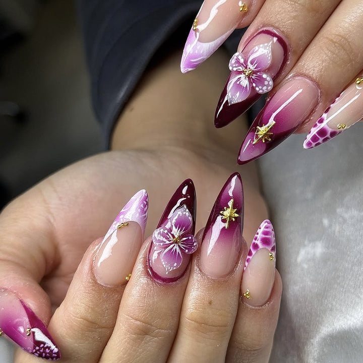 Floral-Accent Stiletto Nail Art Extensions Bowlift