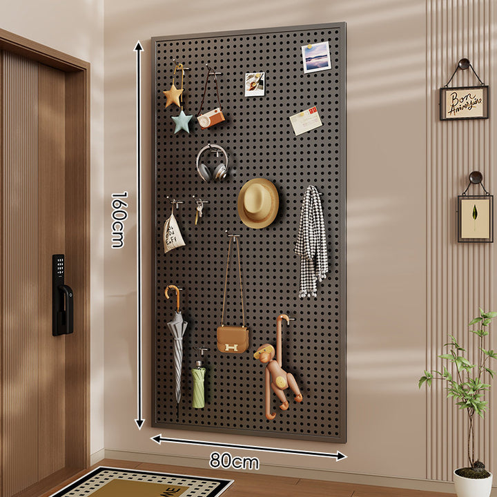 Wall-Mounted Large Perforated Metal Pegboard Organizer Panel for Entryway