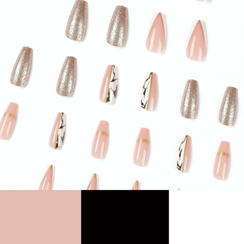 Exquisite artificial nails with elegant glitter and marble pattern Bowlift