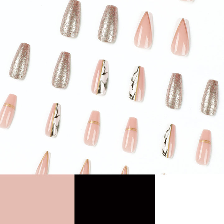 Exquisite artificial nails with elegant glitter and marble pattern Bowlift