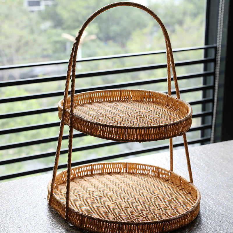Two-Tiered Woven Storage Display Stand Bowlift