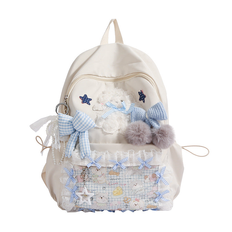 Backpack with Playful Appliqués and Multifunctional Compartments Bowlift