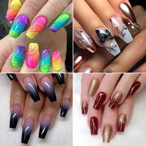Artificial nails with glamorous glitter design and high gloss finish Bowlift