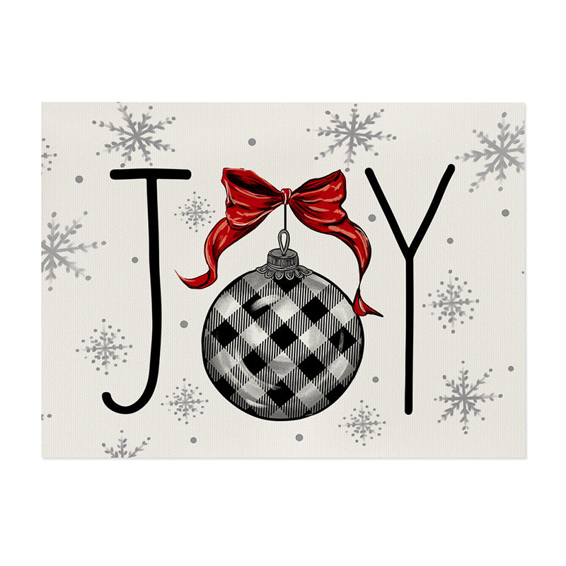 Rectangular Holiday Cotton-Linen Wall Tapestry with Joy Ornament and Snowflake Print
