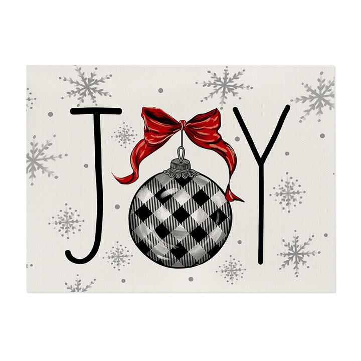 Rectangular Holiday Cotton-Linen Wall Tapestry with Joy Ornament and Snowflake Print