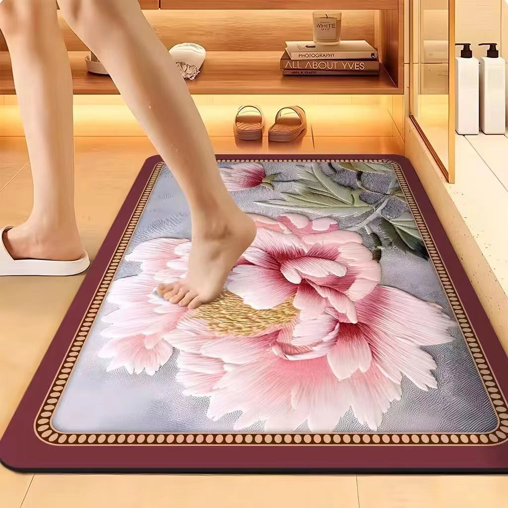 Floral-Embossed Memory Foam Bath Mat Bowlift