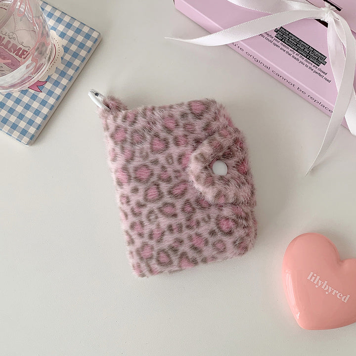 Faux Fur Leopard-Print Snap Keyring Card Wallet Bowlift