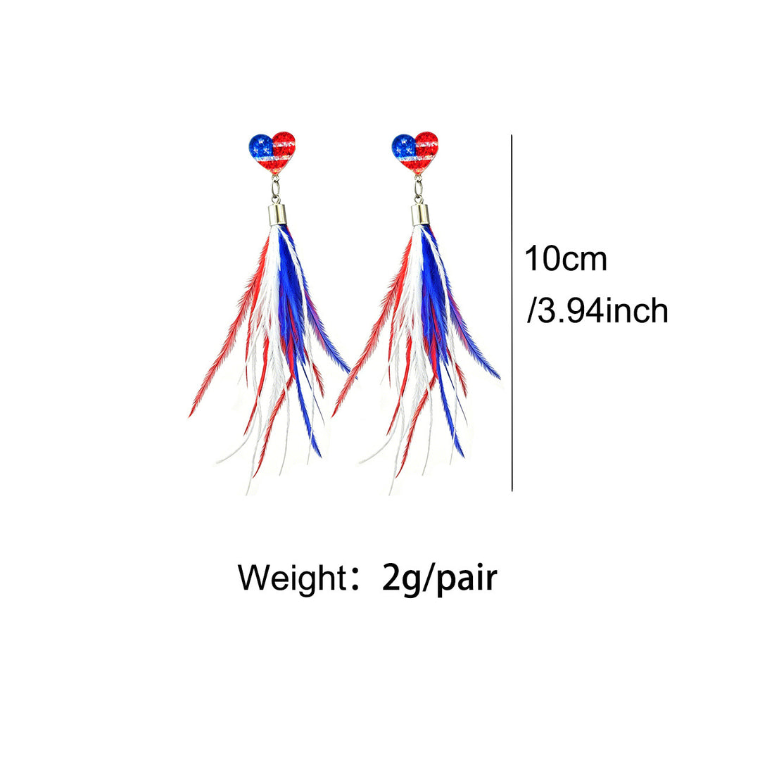 Ladies long feather earrings with tassels, round cabochon stud and nickel-free setting Bowlift