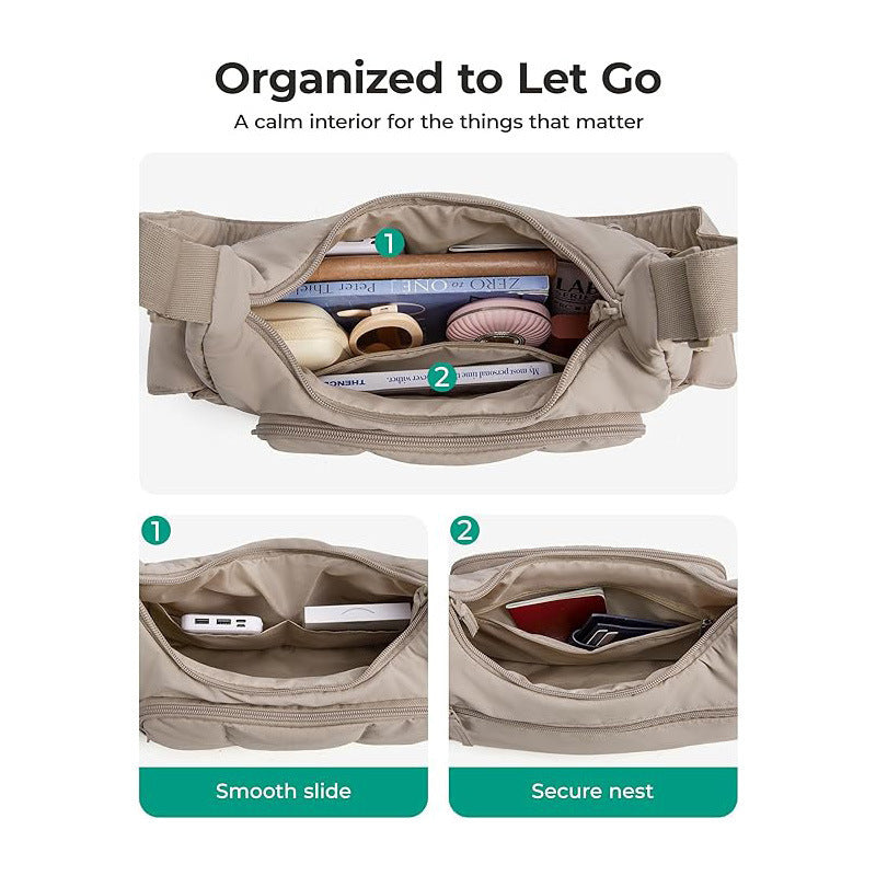 Fashionable shoulder bag with multifunctional compartments Bowlift