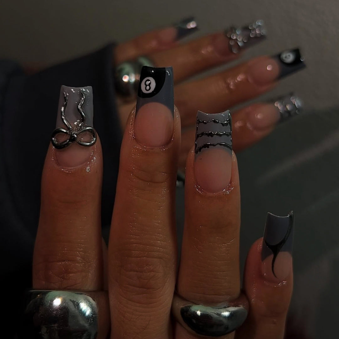 Artistic Patterned Press-On Nail Art Bowlift