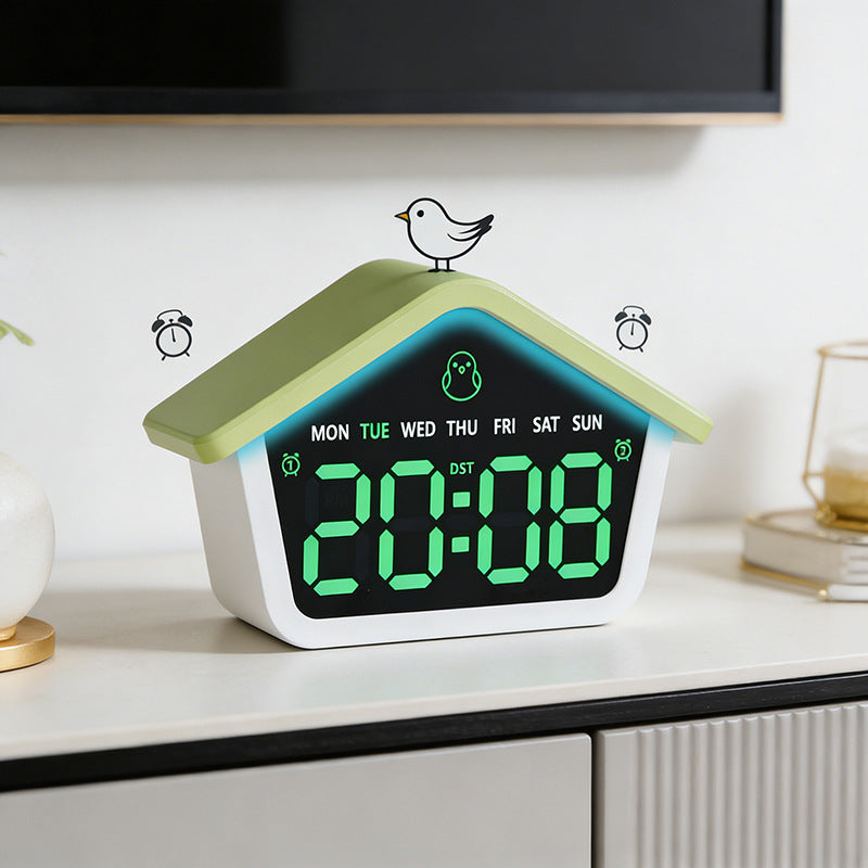Digital alarm clock in creative house design Bowlift
