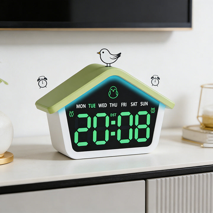 Digital alarm clock in creative house design Bowlift